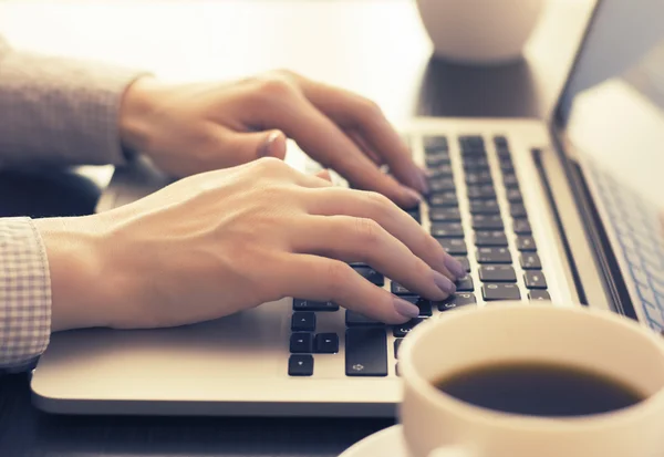 Female hands typing on laptop.