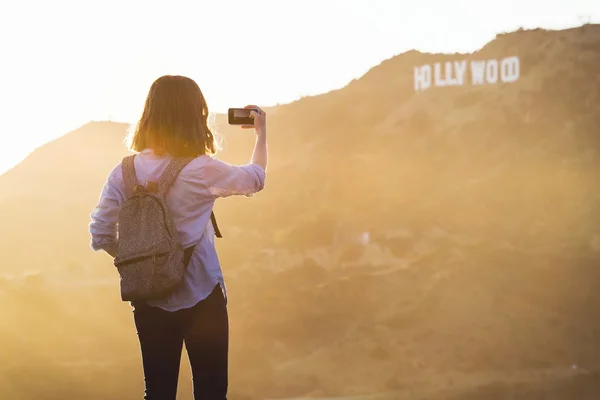 Girl tourist hiking at Hollywood Hills