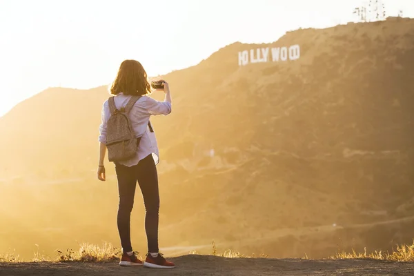 Girl tourist hiking at Hollywood Hills