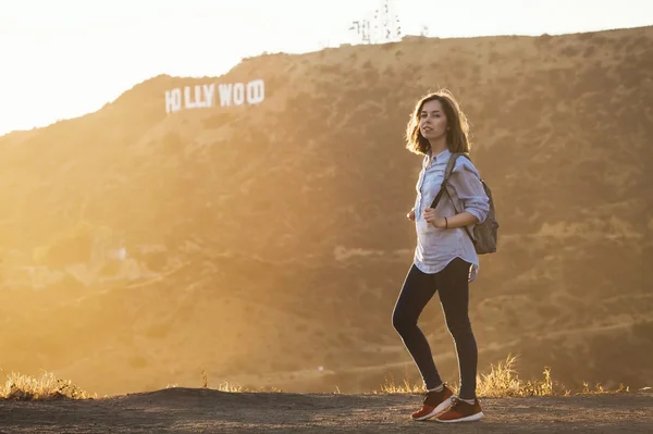 Girl tourist hiking at Hollywood Hills