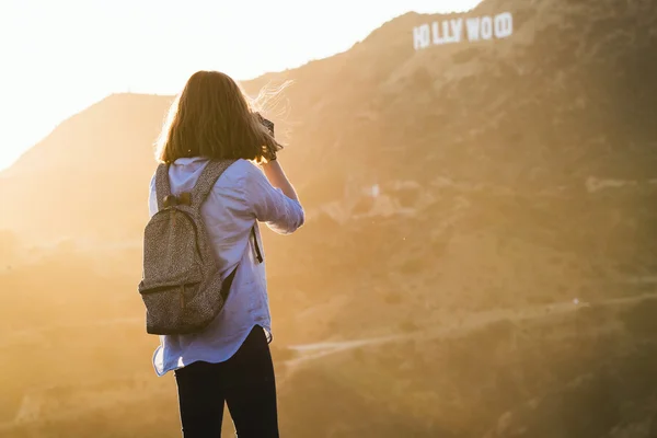 Girl tourist hiking at Hollywood Hills