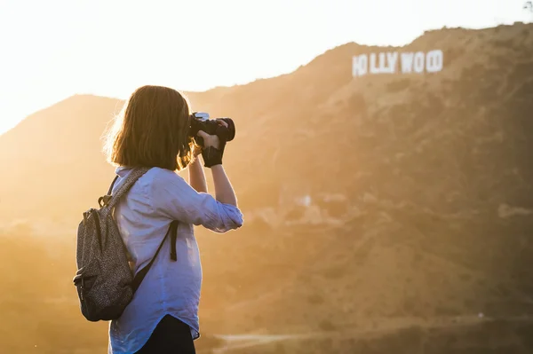 Girl tourist hiking at Hollywood Hills