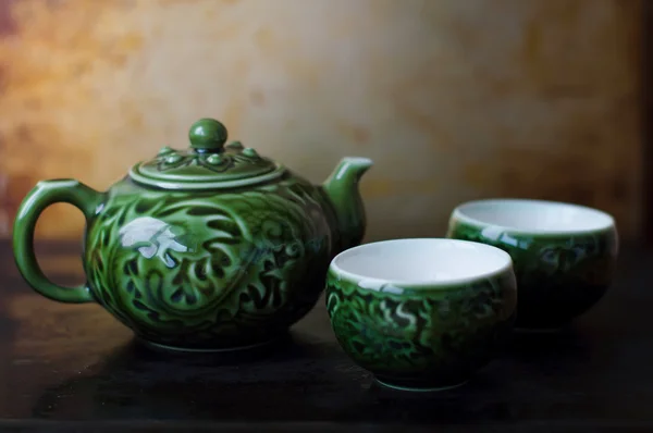 Chinese tea pot and two  bowls for chinese tea ceremony