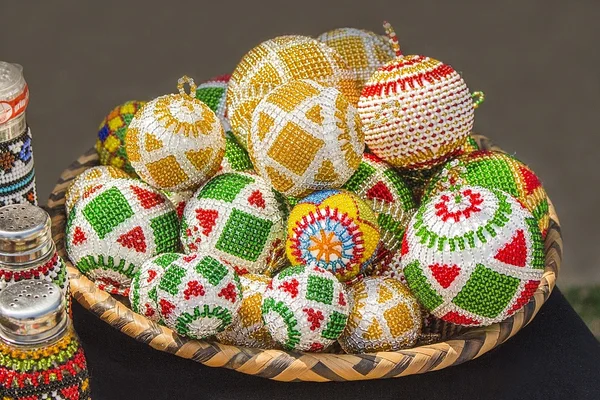 African traditional colorful handmade bead toys balls. Christmas