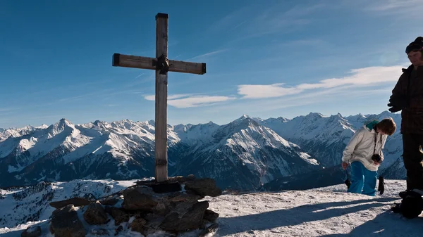 Wooden cross on a mountaintop