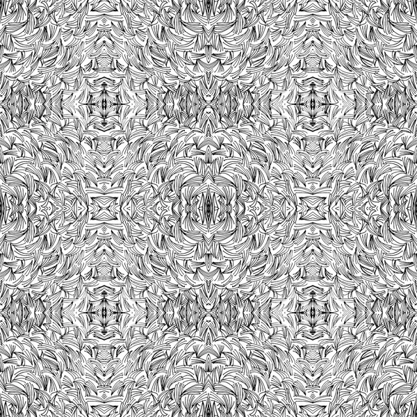 Seamless abstract black and white kaleidoscopic pattern. Wavy hand drawn endless geometric texture