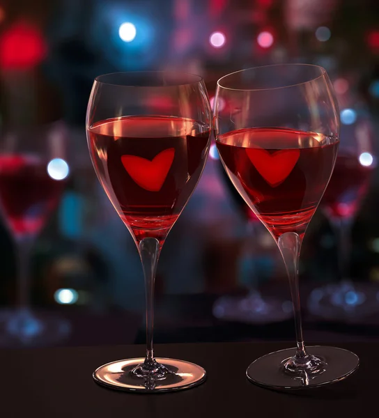 Two Glasses Of Wine, With Love. Blurred Cold City Lights