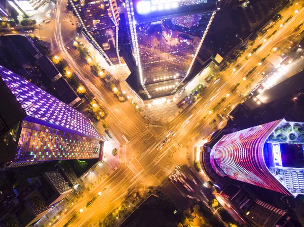 South Renmin road, Chengdu, Sichuan, China night aerial