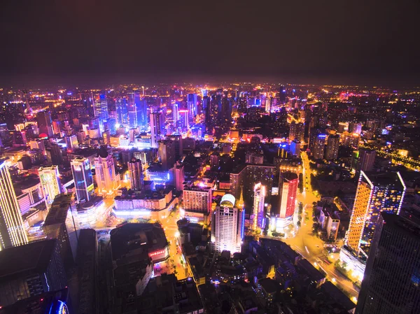 South Renmin road, Chengdu, Sichuan, China tianfu square at night, aerial photography