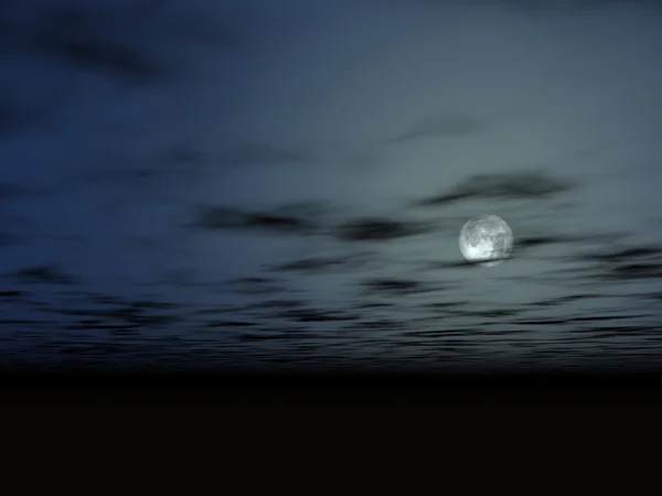 The moon in the night sky above a bottomless surface