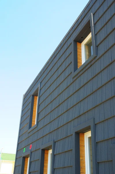 Close up on Window in New Modern Passive House Energy Efficiency Facade Wall