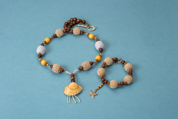 Necklaces and bracelet handmade knitted and wooden beads