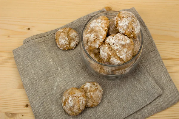 Italian cookies amaretti in jar on linen napkin 4