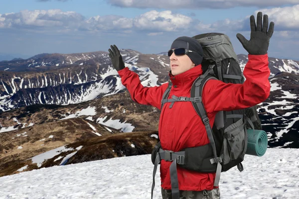 Tourist in red jacket on the elephant mountain