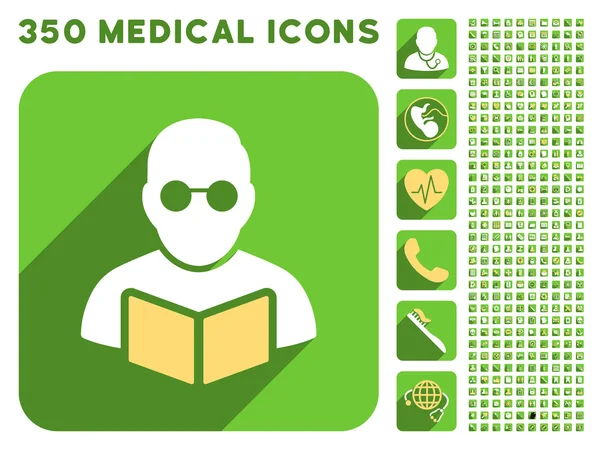 Student Reading Book Icon and Medical Longshadow Icon Set