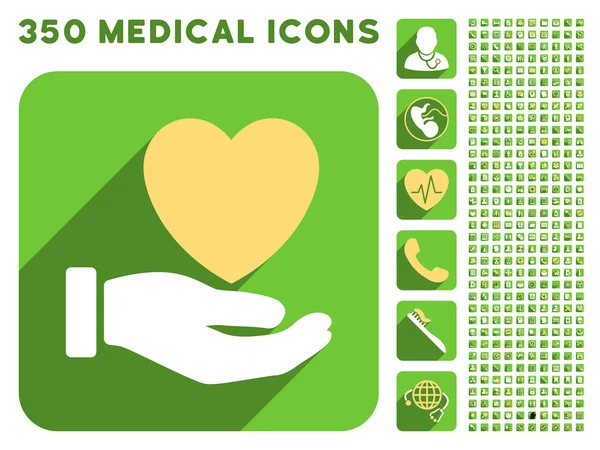 Heart Charity Hand Icon and Medical Longshadow Icon Set