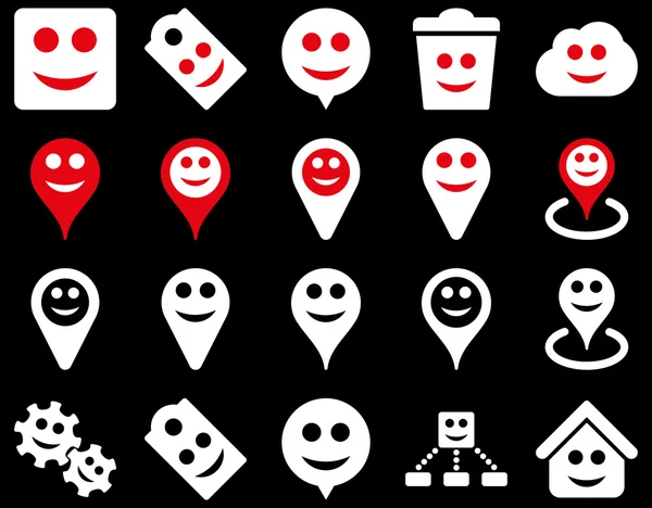 Tools, emotions, smiles, map markers icons