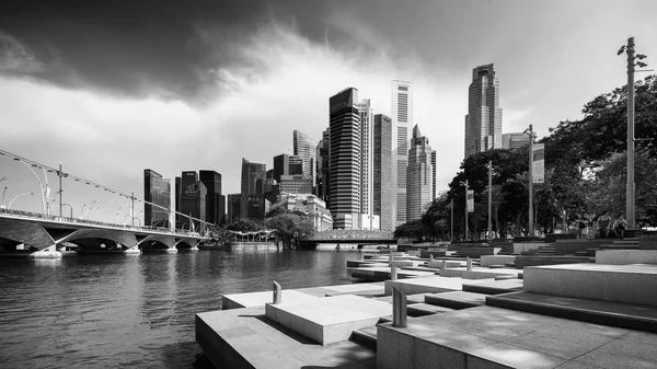 Singapore, Singapore - July 16, 2016: Singapore Central Business District skyline during the day in black and white