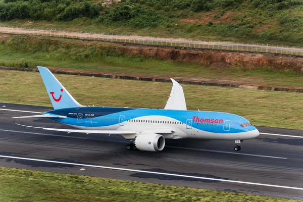 Thomson airways plane take off from phuket airport