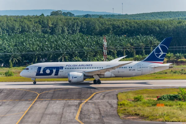 Polish airlines plane take off at Krabi airport