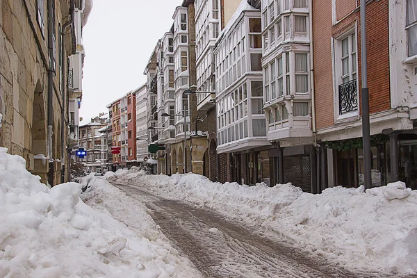 A snowy city.