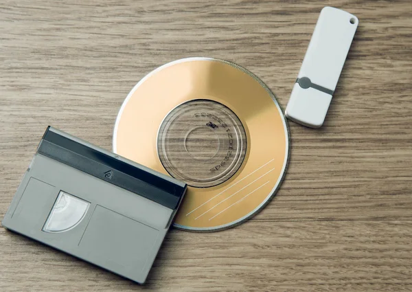 Evolution media. Cassette, CD, flash drive.