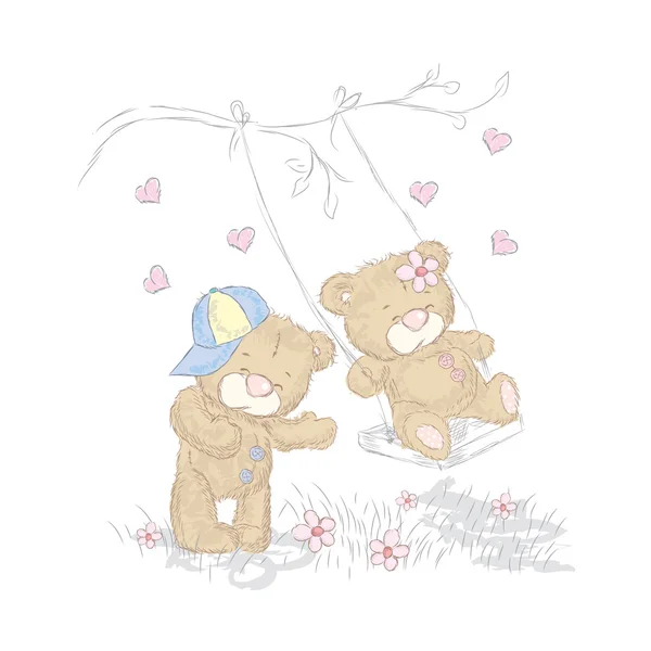 Cute bear cubs that were drawn by hand. Vector illustration for greeting card, poster, or print on clothes.