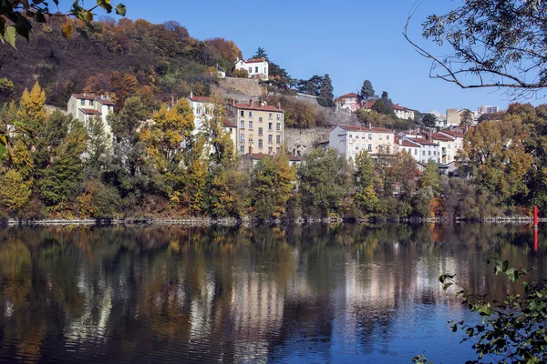 Riverside with houses in Europe in France