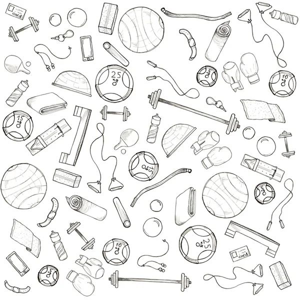 Sketch hand drawn background with accessories for fitness