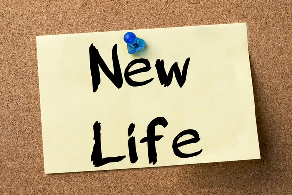 New Life - adhesive label pinned on bulletin board