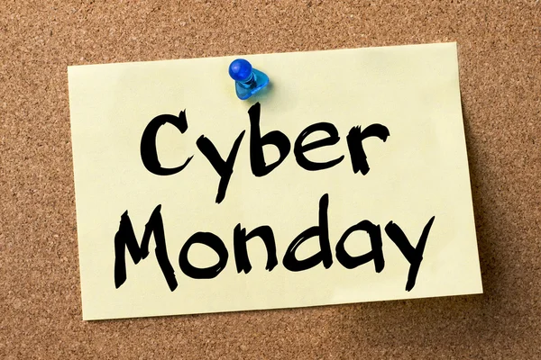 Cyber Monday - adhesive label pinned on bulletin board