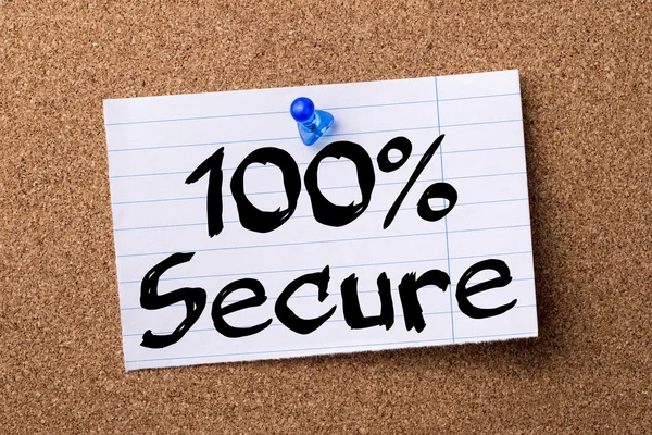 100% Secure - teared note paper pinned on bulletin board