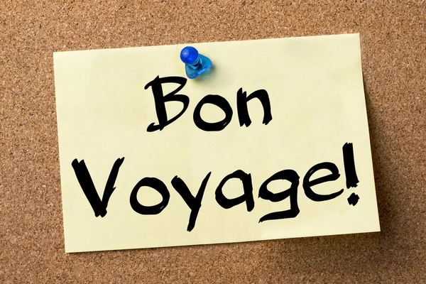 Bon Voyage! - adhesive label pinned on bulletin board