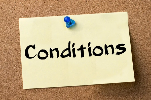 Conditions - adhesive label pinned on bulletin board