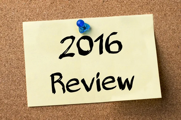 2016 Review - adhesive label pinned on bulletin board