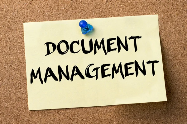 DOCUMENT MANAGEMENT - adhesive label pinned on bulletin board