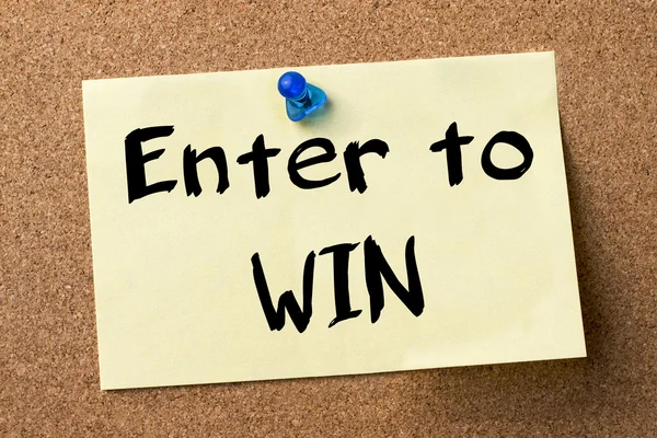 Enter to WIN - adhesive label pinned on bulletin board