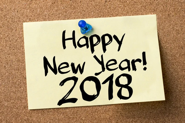 Happy New Year 2018 - adhesive label pinned on bulletin board