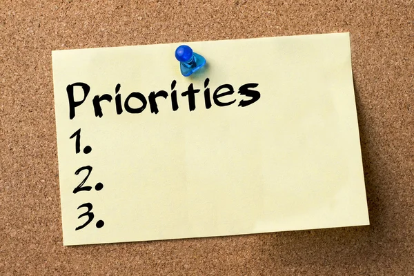 Priorities 1. 2. 3. - adhesive label pinned on bulletin board