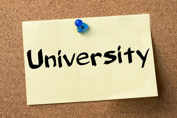 University - adhesive label pinned on bulletin board