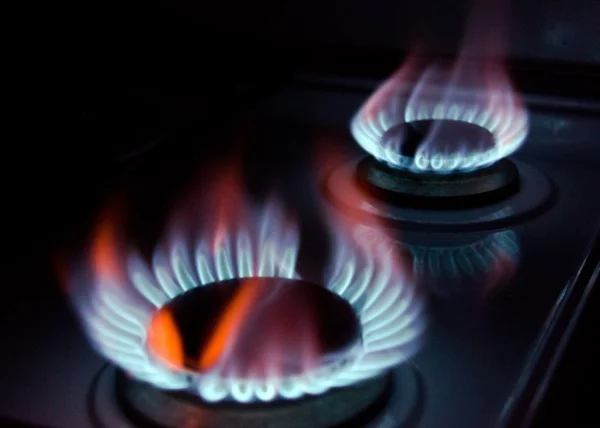 Blue flames of a burning natural gas