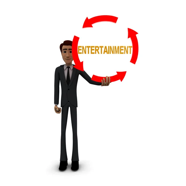3d man holding four arrows  in circular shape and ENTERTAINMENT text inside it concept