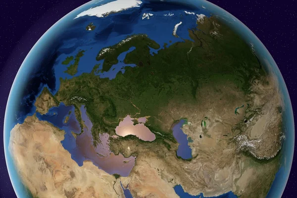 Earth from space showing Europe, Asia