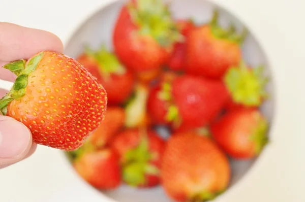 Fresh strawberry in hand