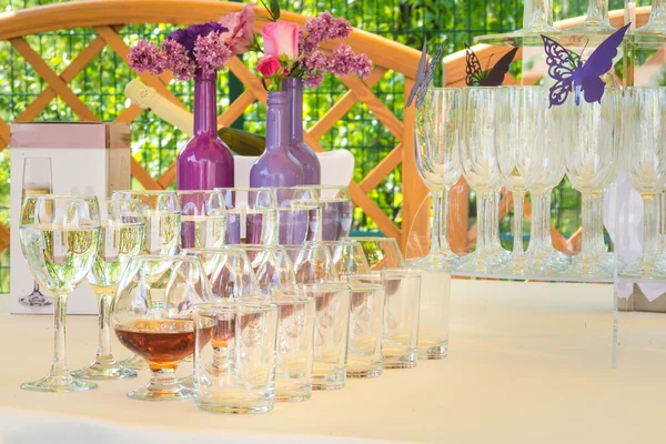 Served table outdoor champagne glasses