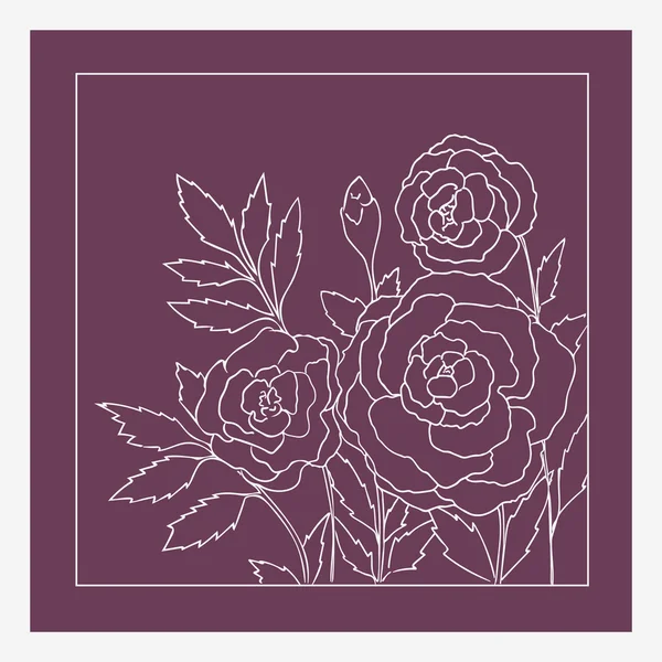 Beautiful roses isolated on purple background. Hand drawn vector illustration with flowers. Pink retro floral card. Romantic delicate bouquet. Element for design. Contour lines and strokes.