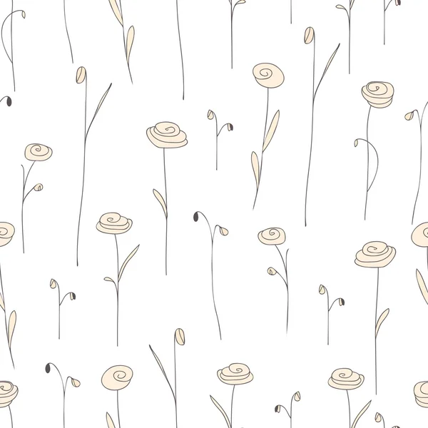 Seamless pattern with cute creamy flowers. White background with stylized doodle roses. Elegant template for fashion prints. Vector illustration. Vintage floral backdrop for summer or spring design.