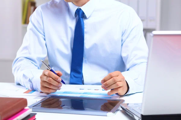 Businessman working at a desk computer graphics