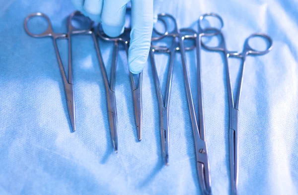 Surgical instruments, laid out on an operating table