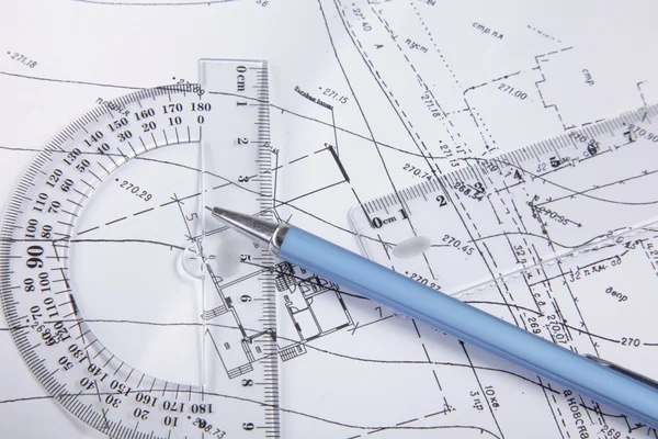 Drawings project with ruler, protractor and compass